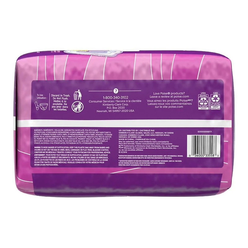 Serviettes d’incontinence Poise pour femmes, degré d’absorption 4, absorption moyenne