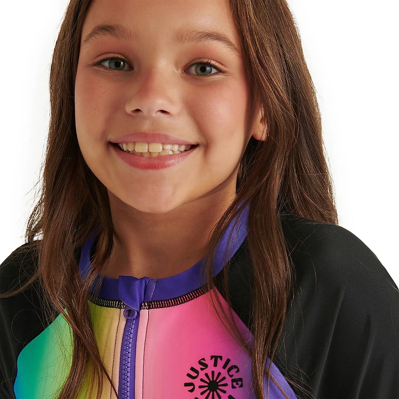 Maillot de bain 1 pièce anti-UV à manches longues Justice pour filles