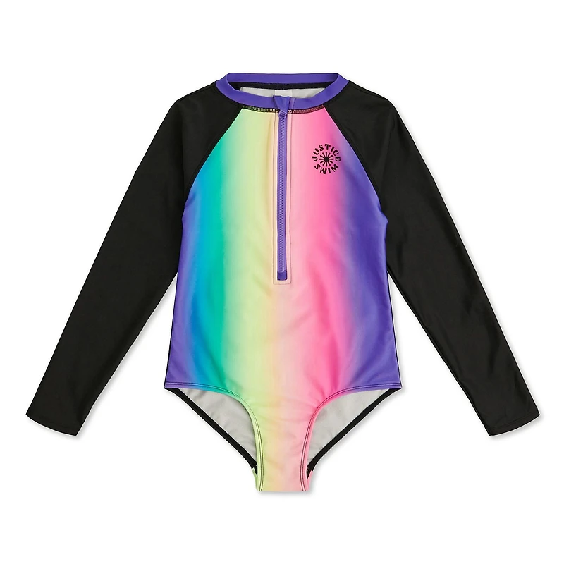 Maillot de bain 1 pièce anti-UV à manches longues Justice pour filles