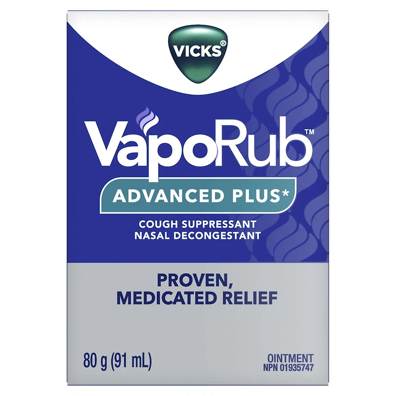 Vicks VapoRub Advanced Plus, Nasal Decongestant, Cough Suppressant, Medicated Vicks Vapours, Chest Rub Ointment