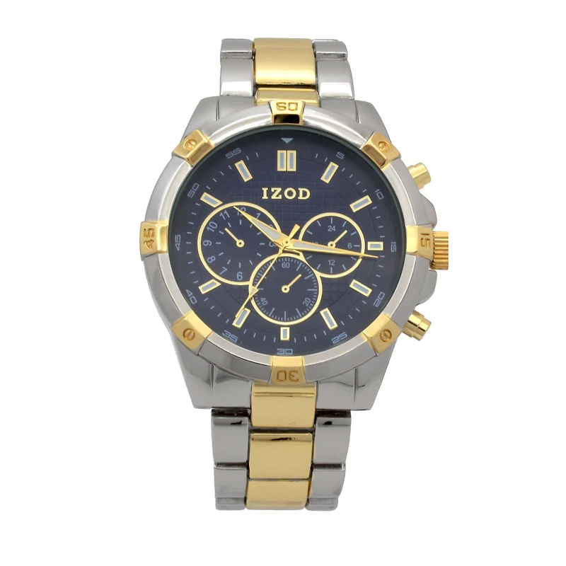 Montre analogique Izod facile à lire à bracelet à maillons dorés et argentés