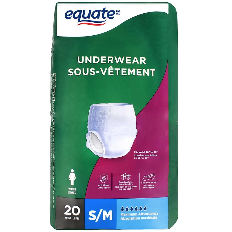 Equate Women’s Maximum Absorbency Protective Underwear, Small