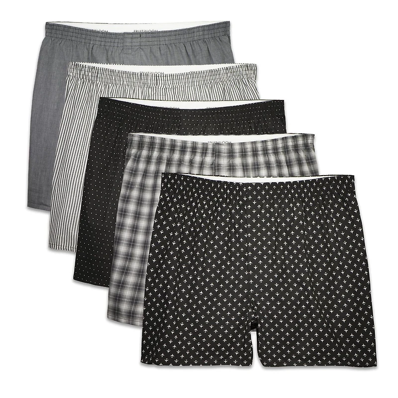 Fruit of the Loom Men's Prints & Stripes Boxer Shorts, 5-Pack