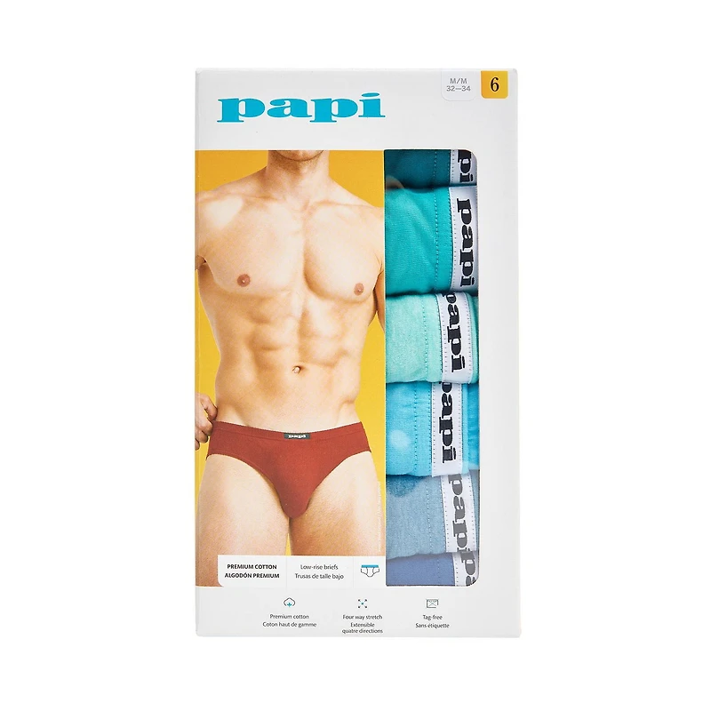 PAPI Men's Premium Cotton Low-Rise Briefs, 6 Pack