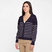 Devoted long sleeve striped cardigan with heart details