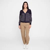 Devoted long sleeve striped cardigan with heart details