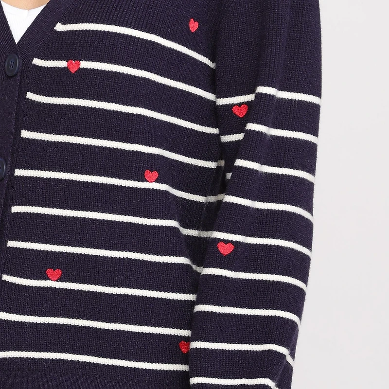Devoted long sleeve striped cardigan with heart details