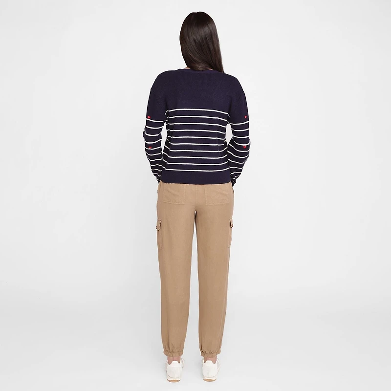 Devoted cardigan à manches longues rayé avec détails en forme de cœur