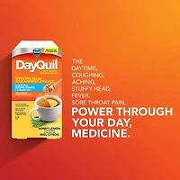 Remède chaud DayQuil, soulage les symptômes du rhume, grippe, congestion, soulagement de jour, sans somnolence pour fièvre et maux de tête, mal de gorge,  congestion nasale, toux, action multiple, saveur miel citron, 8 sachets de poudre 8CT