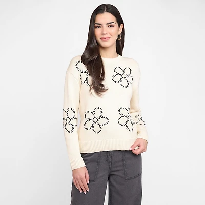 Devoted Women's Embroidered Crew Neck Sweater