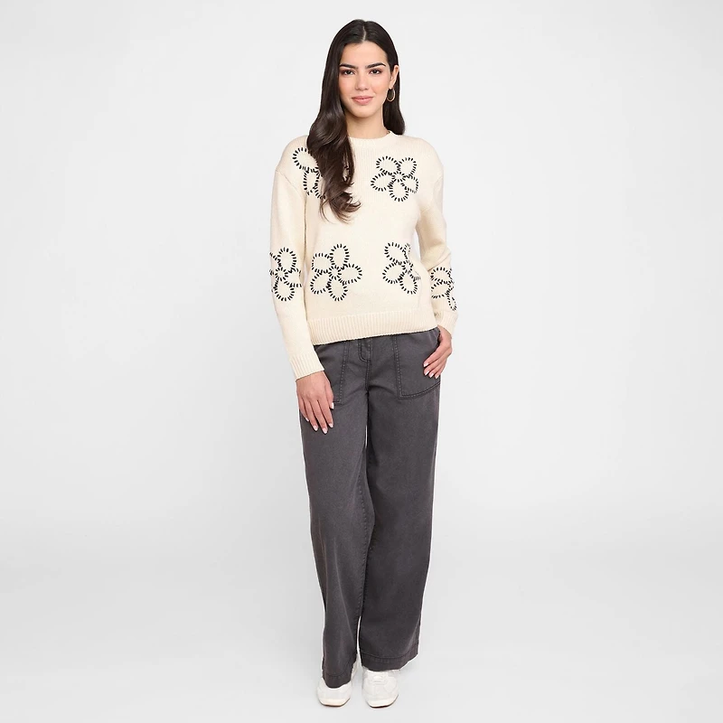 Devoted Women's Embroidered Crew Neck Sweater