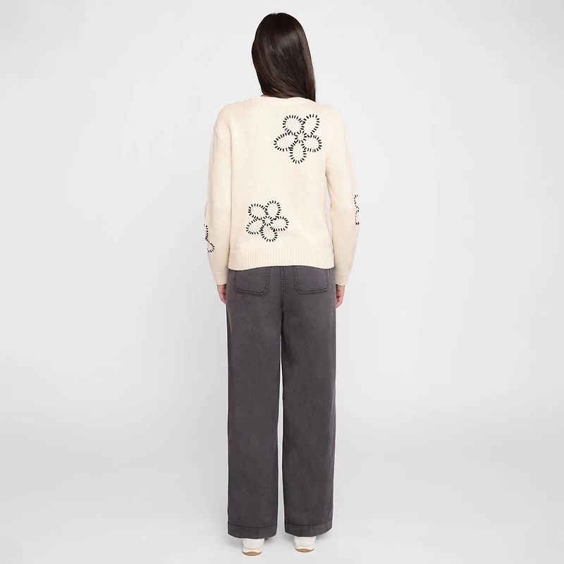 Devoted Women's Embroidered Crew Neck Sweater