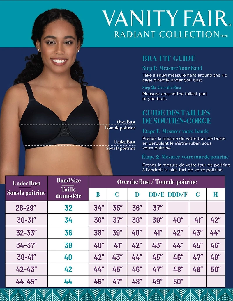 Vanity Fair Radiant Collection Soutien-gorge à armatures lissant le dos pour femme