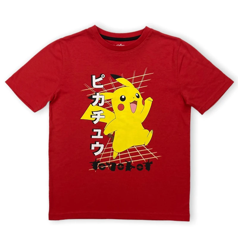 Pokemon T-shirt basique garçon. Ce t-shirt à col rond pour garçons a des manches courtes et un imprimé tendance et
