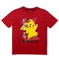Pokemon T-shirt basique garçon. Ce t-shirt à col rond pour garçons a des manches courtes et un imprimé tendance et