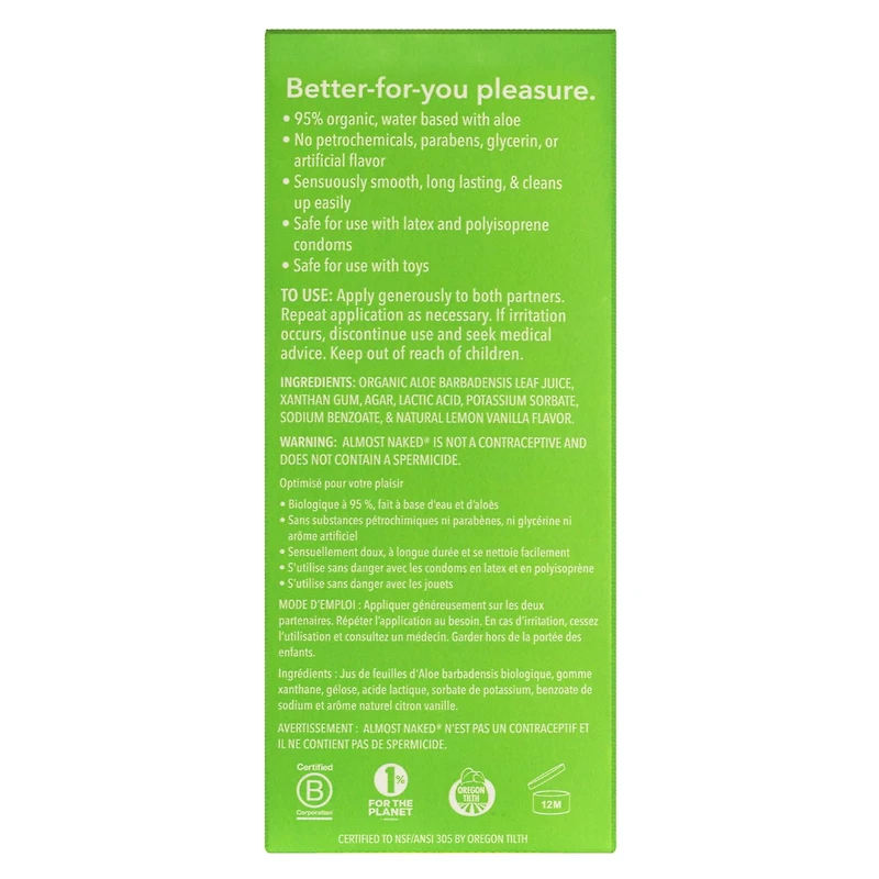 Good Clean Love Almost Naked Organic Water-Based Lube, Personal Lubricant with Aloe Vera, 4 oz