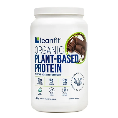 LEANFIT ORGANIC PLANT-BASED PROTEIN™ Chocolate 715g - Organic Plant Protein Powder, 21g Protein Per Serving, Vegan, Gluten-Free, Soy-Free, Non-GMO, Sugar-Free, Complete Amino Acid Profile