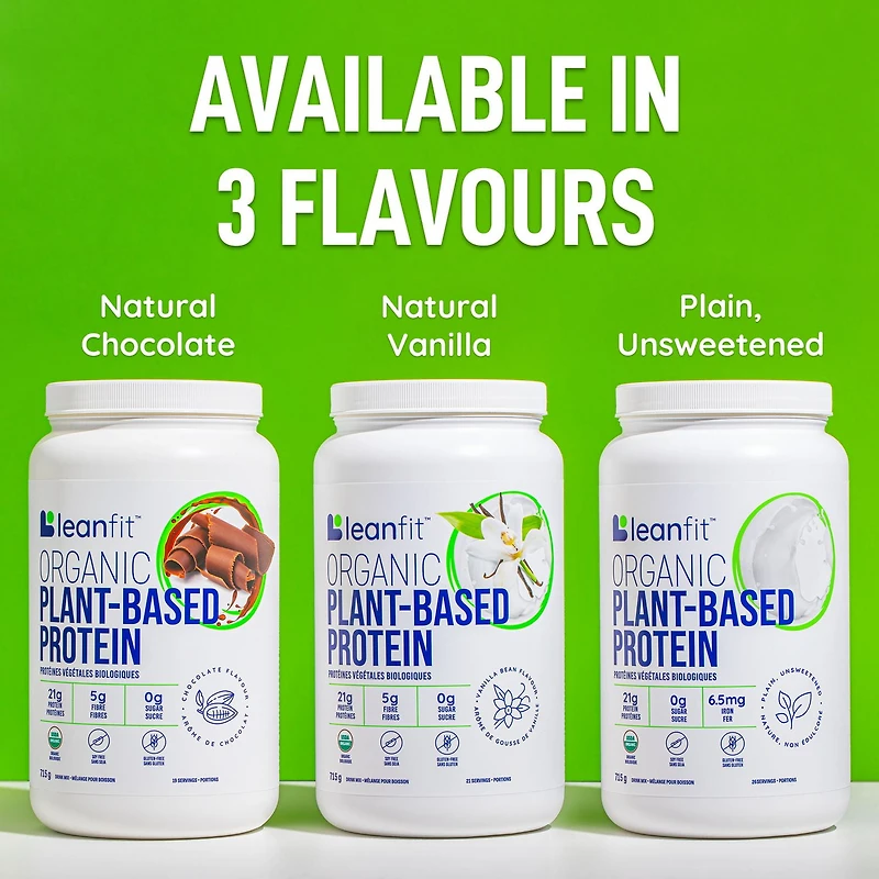 LEANFIT ORGANIC PLANT-BASED PROTEIN™ Chocolate 715g - Organic Plant Protein Powder, 21g Protein Per Serving, Vegan, Gluten-Free, Soy-Free, Non-GMO, Sugar-Free, Complete Amino Acid Profile