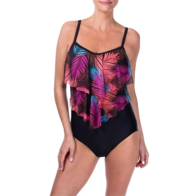 Ibiza Tiered one piece mesh ruffle is very flattering and slimming. Adjustable straps, soft cups, and tummy control  for added support and comfort.