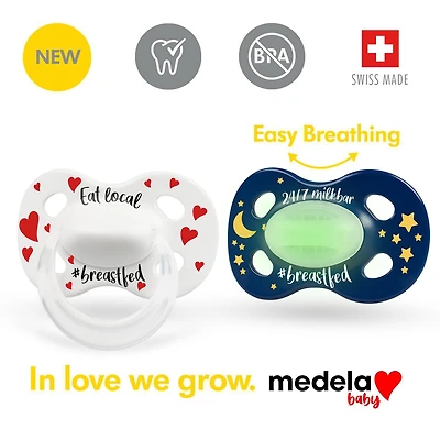 Medela Baby new DAY & NIGHT Pacifier, 24-hour set with glow in the dark pacifier, BPA free, Lightweight and orthodontic. 18+mo Unisex