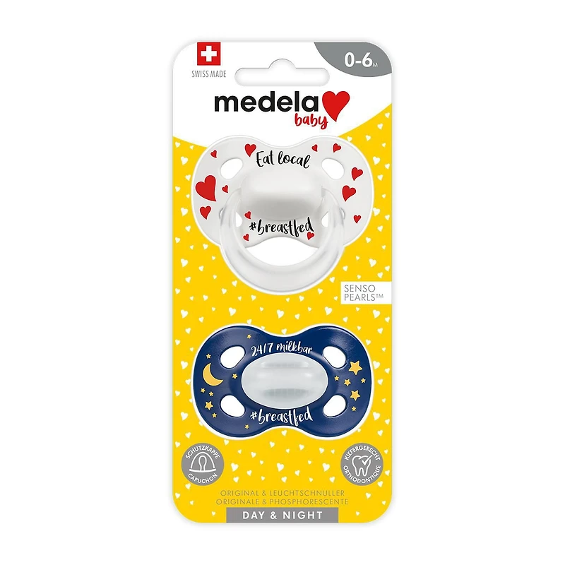 Medela Baby new DAY & NIGHT Pacifier, 24-hour set with glow in the dark pacifier, BPA free, Lightweight and orthodontic. 18+mo Unisex