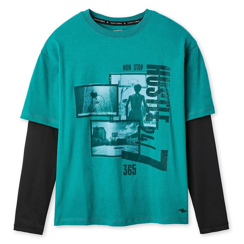 T-shirt trompe-l’œil à manches longues Athletic Works pour garçons