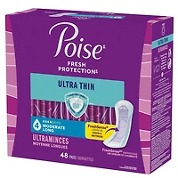 Poise Ultra Thin Incontinence Pads, 4 Drop Moderate Absorbency, Long Length, 48 Count