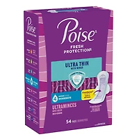 Serviettes ultra minces pour incontinence Poise avec ailes, absorption moyenne, ordinaires, 54 serviettes