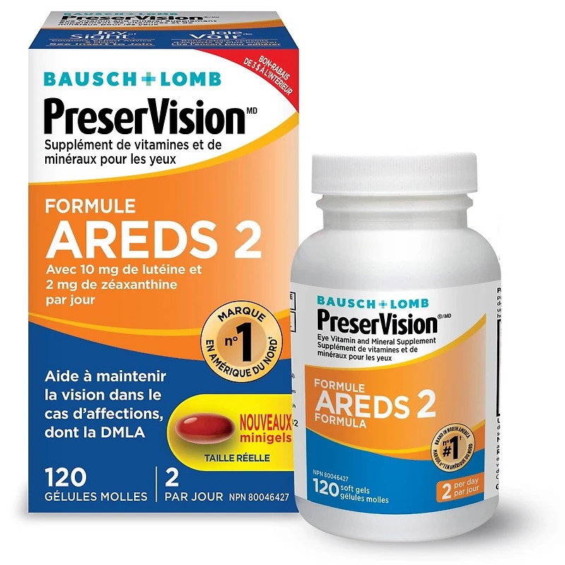 Supplément de vitamines et de minéraux pour les yeux en gélules PreserVision de Bausch + Lomb