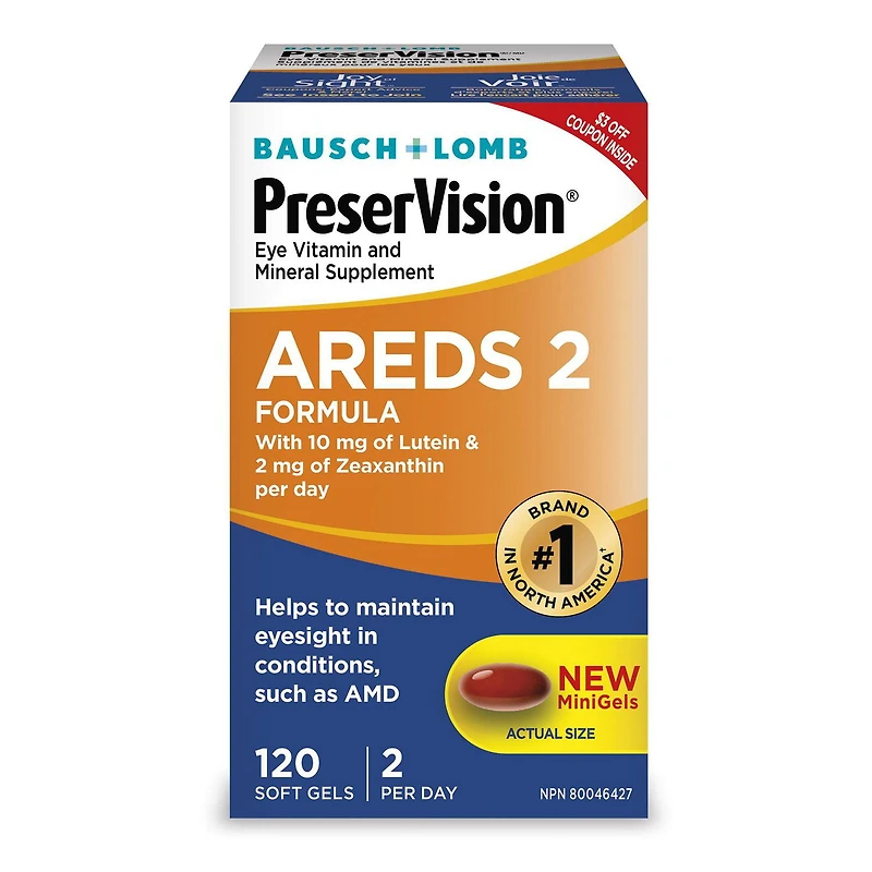 Supplément de vitamines et de minéraux pour les yeux en gélules PreserVision de Bausch + Lomb