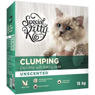 Litière pour chats avec bicarbonate de soude agglomérante non parfumée Special Kitty 18 kg