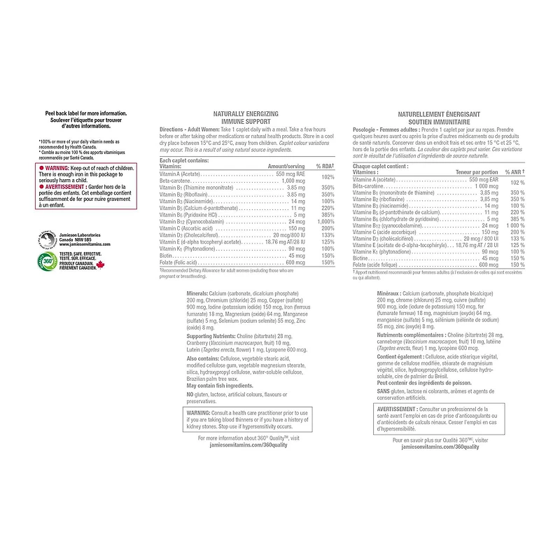 Jamieson 100% Complete Multivitamin for Women, 115 Caplets