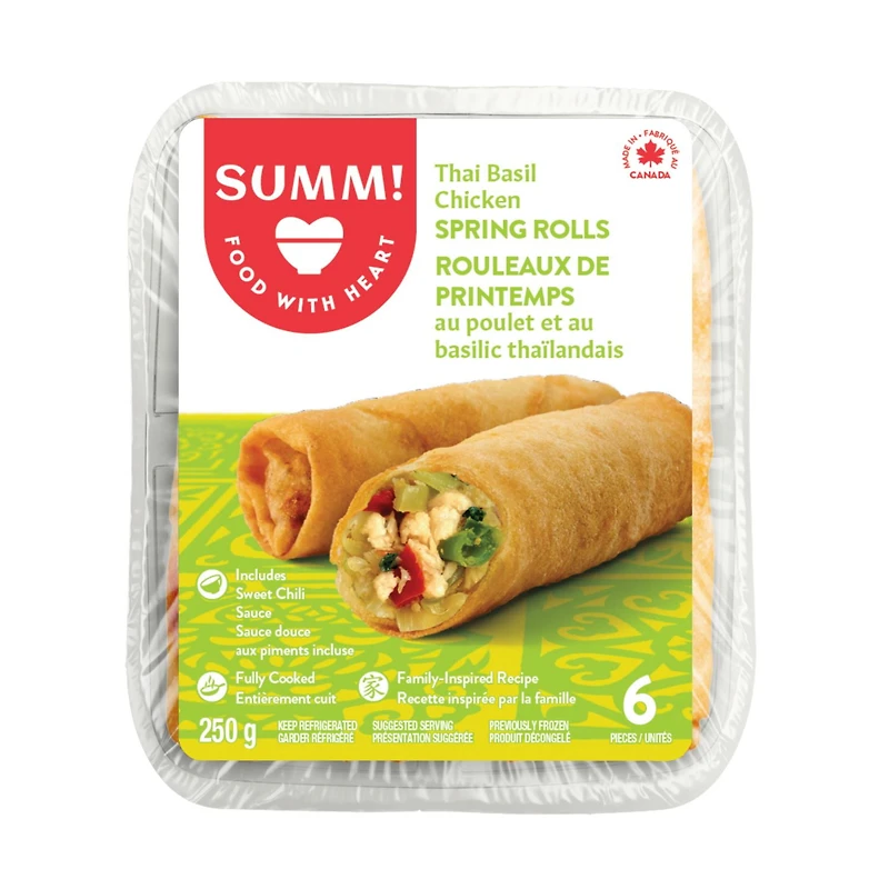 SUMM! Thai Basil Chicken Spring Rolls, 6 pieces spring rolls with 1 package of sauce, 350g