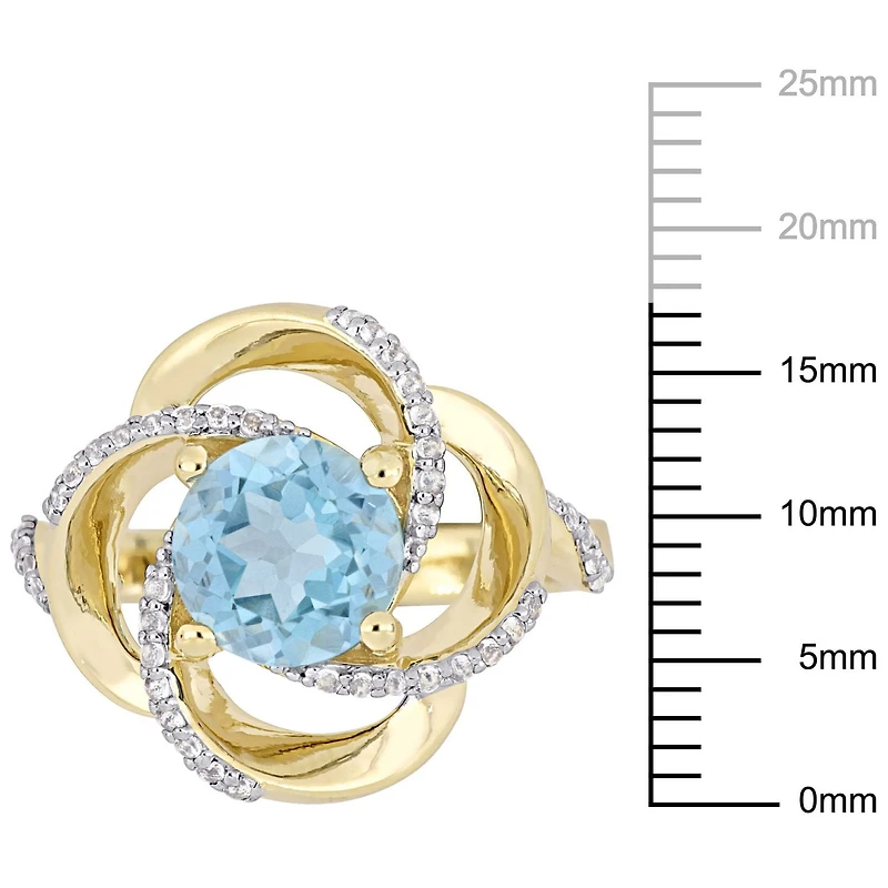 Bague de forme noeud d'amour Tangelo avec topazes bleue et blanches 2-35 CT PBT en argent sterling plaqué de rhodium jaune