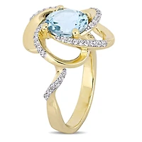 Bague de forme noeud d'amour Tangelo avec topazes bleue et blanches 2-35 CT PBT en argent sterling plaqué de rhodium jaune