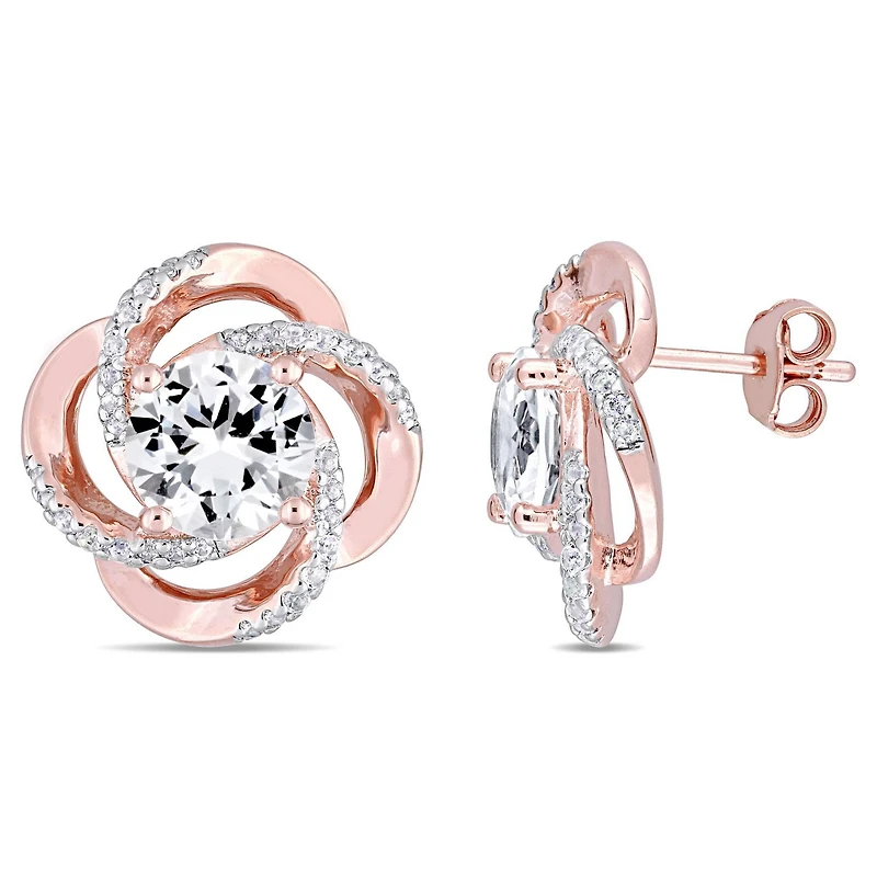 Boucles d'oreille torsadées Miabella avec topazes blanches 5-1/7 CT PBT en argent sterling plaqué de rhodium rosé