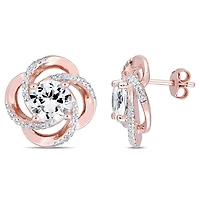 Boucles d'oreille torsadées Miabella avec topazes blanches 5-1/7 CT PBT en argent sterling plaqué de rhodium rosé