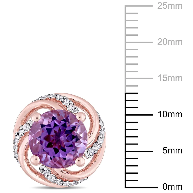Boucles d'oreille torsadées Tangelo avec améthystes et topazes blanches 3-1/3 CT PBT en argent sterling plaqué de rhodium rosé