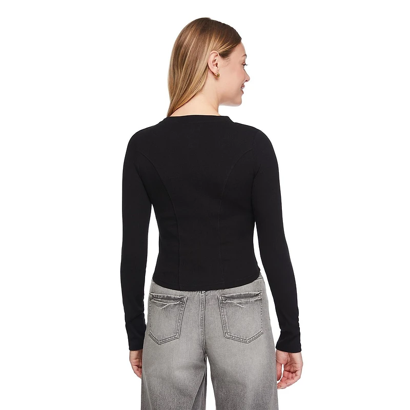 No Boundaries Women's Long-Sleeve Henley T-Shirt