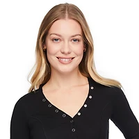 T-shirt avec manches longues et col henley No Boundaries pour femmes