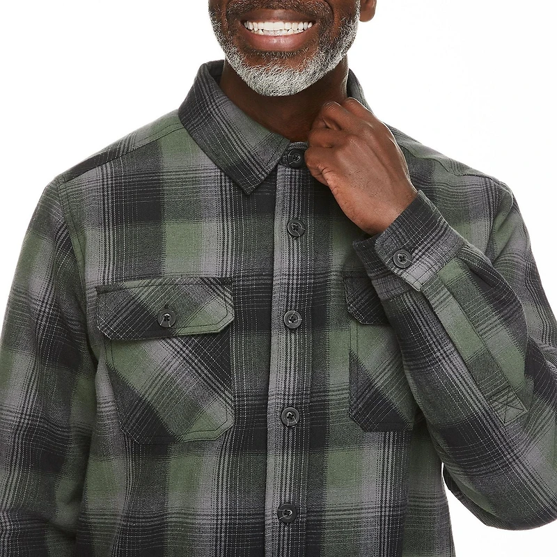 George Men's Sherpa-Lined Flannel Shirt Jacket
