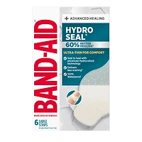 Pansements hydrocolloïdes ultraminces Hydro Seal de marque Band-Aid pour une cicatrisation avancée, pansements adhésifs 100 % imperméables pour la protection des plaies, grande taille, 6 unités