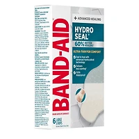 Band-Aid Brand Hydro Seal Ultra-Thin Hydrocolloid Bandages for Advanced Healing, 100% Waterproof Adhesive Bandages for Wound Protection , Large Size, 6 count