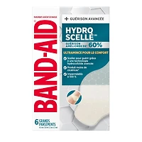 Pansements hydrocolloïdes ultraminces Hydro Seal de marque Band-Aid pour une cicatrisation avancée, pansements adhésifs 100 % imperméables pour la protection des plaies, grande taille, 6 unités