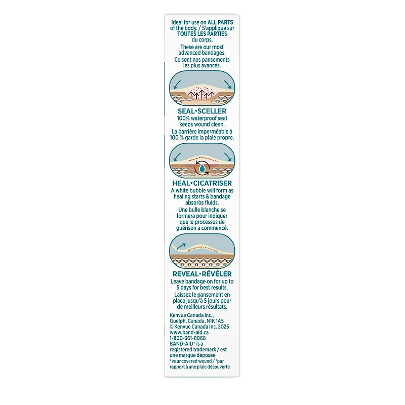 Pansements hydrocolloïdes ultraminces Hydro Seal de marque Band-Aid pour une cicatrisation avancée, pansements adhésifs 100 % imperméables pour la protection des plaies, grande taille, 6 unités