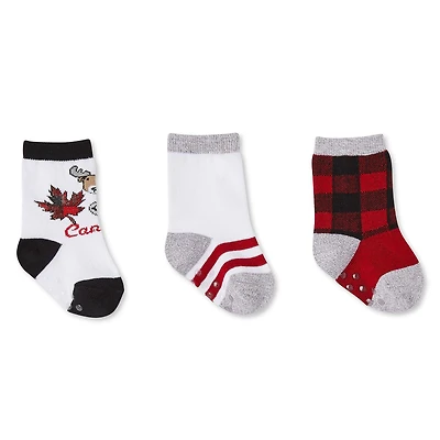 Canadiana Infants' Unisex Critter and Check Socks 3-Pack