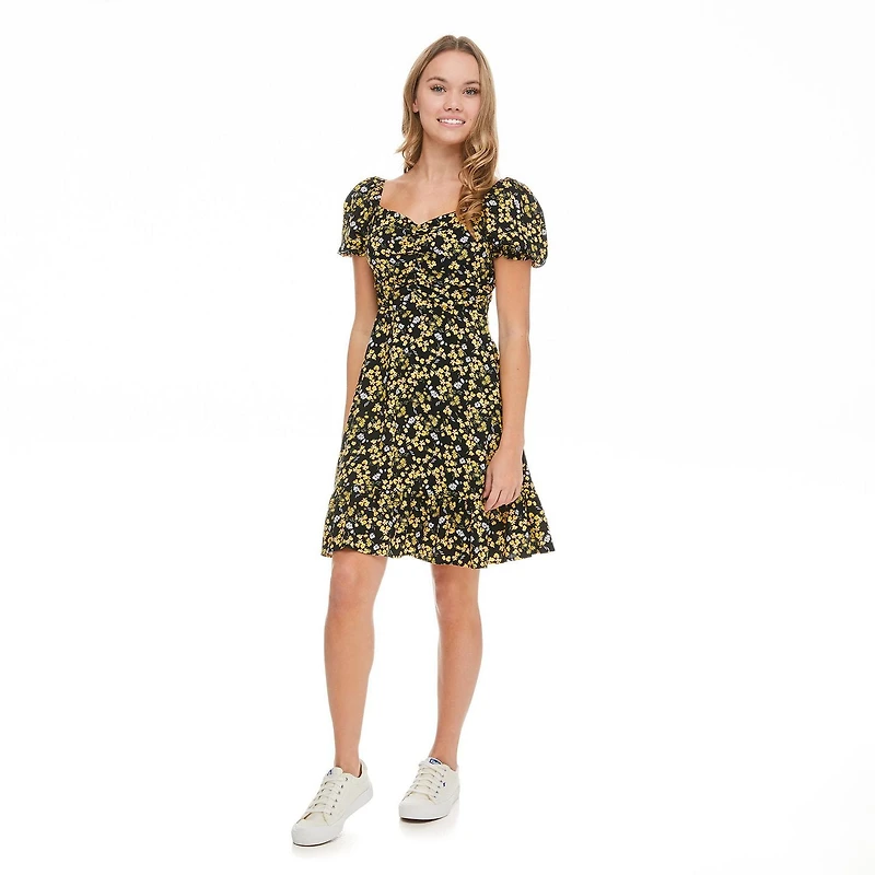 No Boundaries Women's Puff Sleeve Dress
