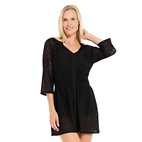 Krista Women’s Hooded Swim Cover-Up Dress with 3/4 Sleeves & Elastic Waist