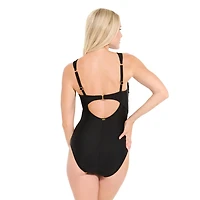 Maillot de bain une-pièce Krista pour femme à col montant avec encolure en cœur et empiècement maille