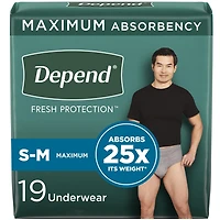 Depend Fresh Protection Incontinence Underwear for Men, Maximum, S/M - XL, Grey, 17 - 19 Count